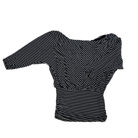 WHBM Striped Dolmen Sleeved Ruched Waist Top - Picture 1 of 8